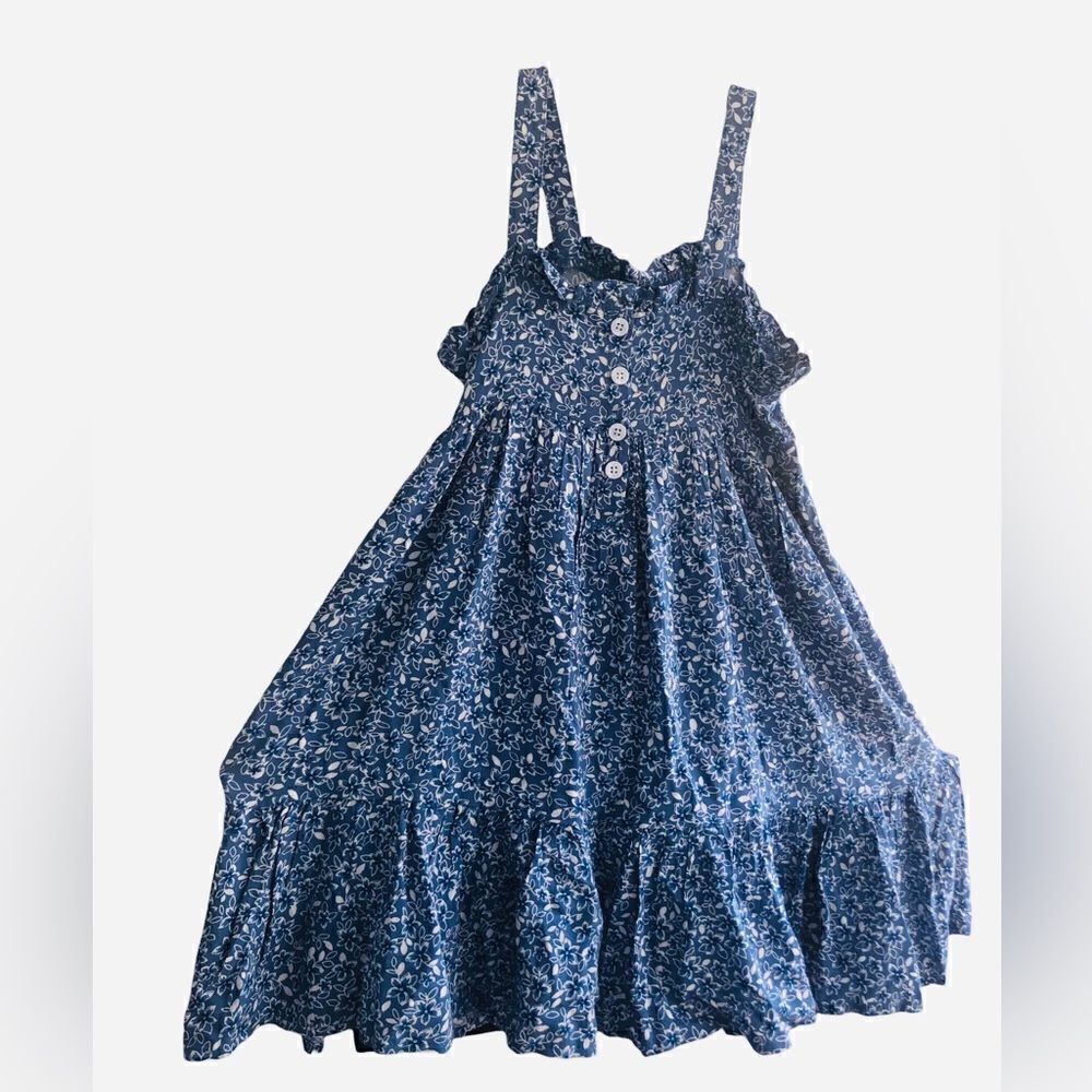 NWT CHILDREN’S COPPER KEY BLUE & WHITE FLOWER SUMMER STRAP MAXI DRESS SIZE: S
